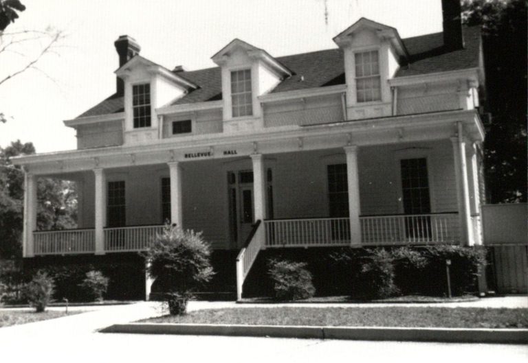 Black and white photo of Bellevue Hall on Augusta University's Summerville Campus