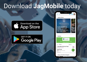 graphic that says download jag mobile with icon buttons below that say download on app store and download on google play with a picture of a phone