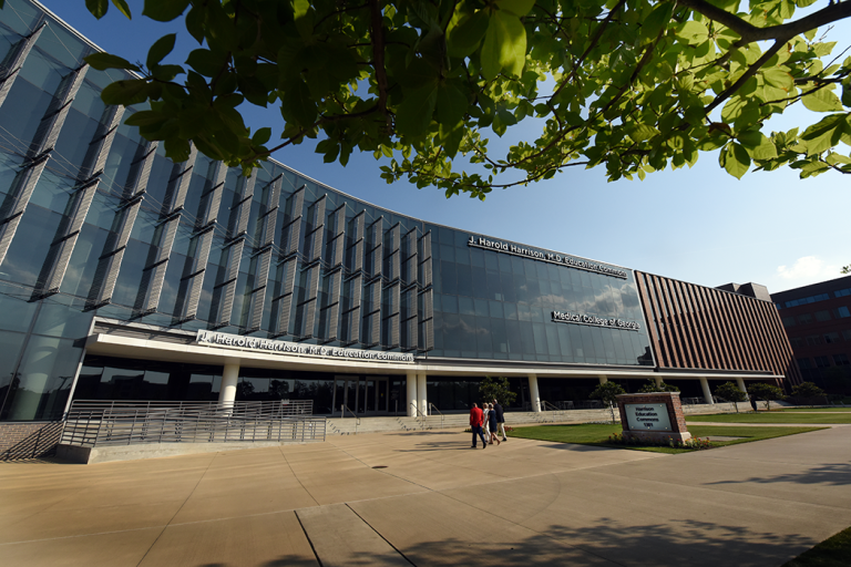 A modern building on a college campus.