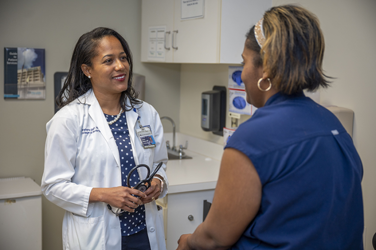 woman smiling with patient