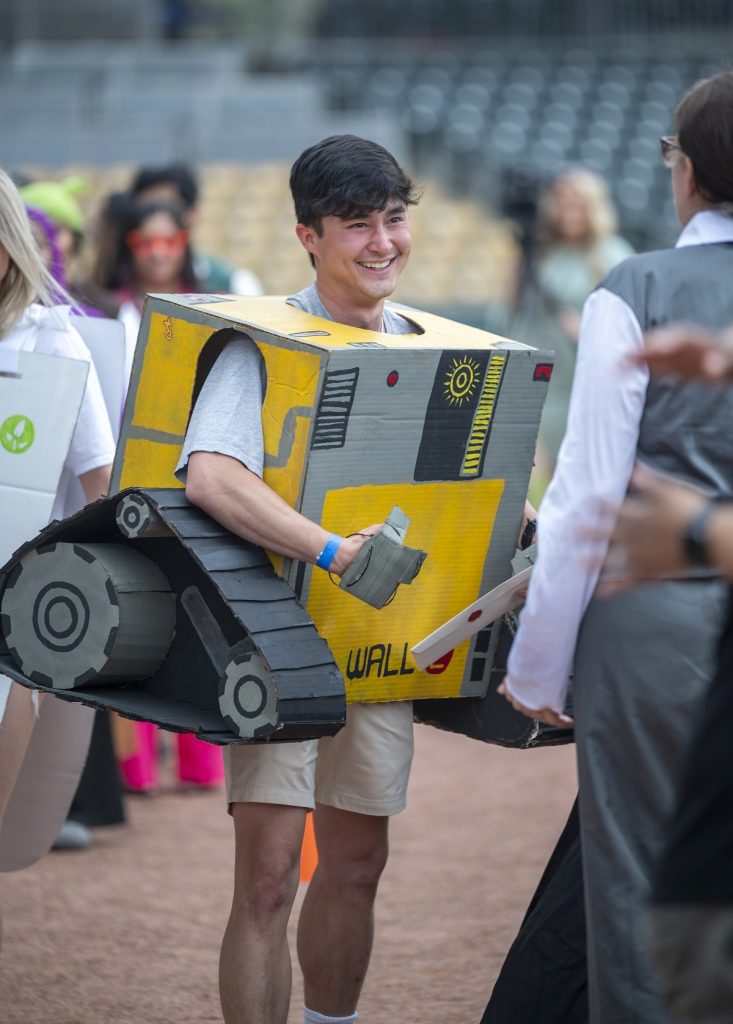 A young man is dressed up as the robot Wall-E as part of Match Day