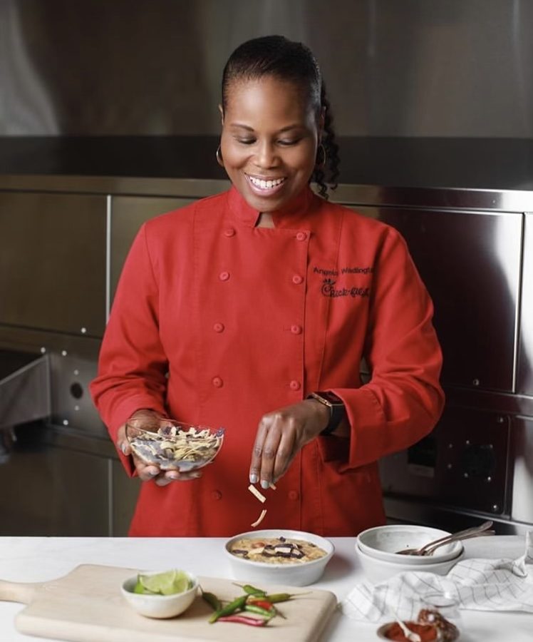 Woman in chef jacket