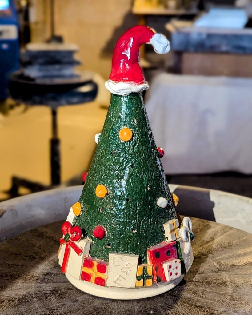 A ceramic Christmas tree.