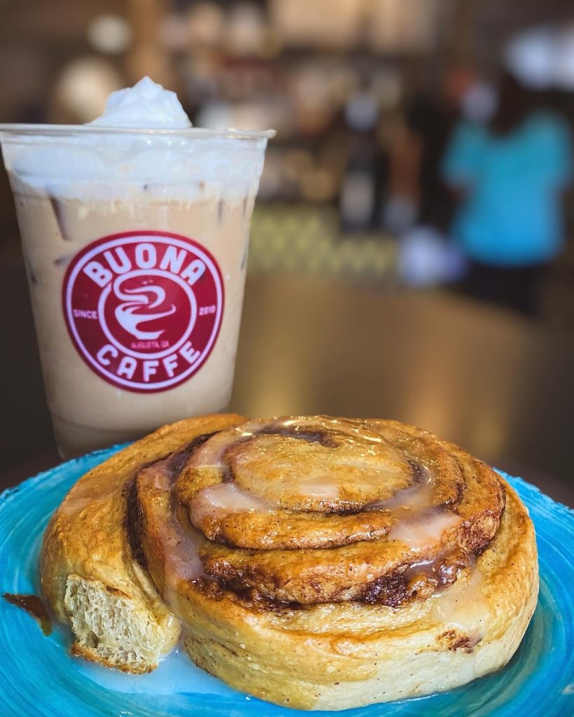 Cinnamon roll and coffee