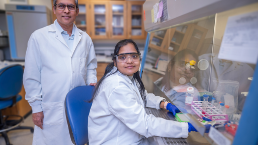 A male and female researcher in a lab.