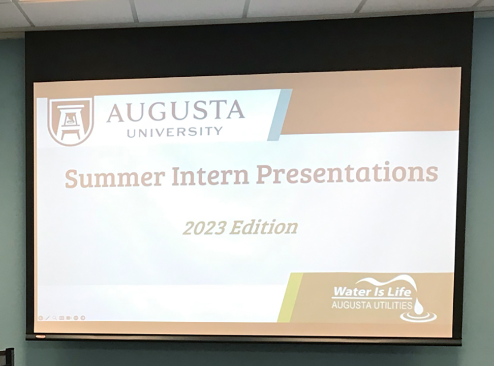 Photo of a slide presentation