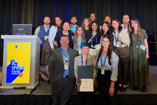 A group of students representing the Augusta University American Chemical Society Student Chapter accepts an award at the 2025 ACS Conference in San Diego, CA.