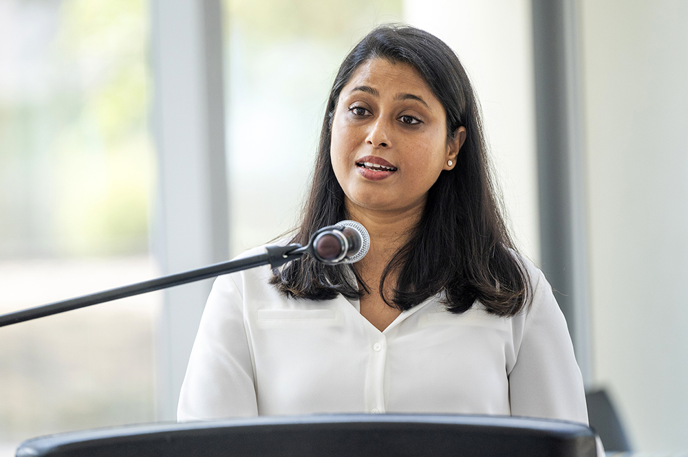 woman at microphone