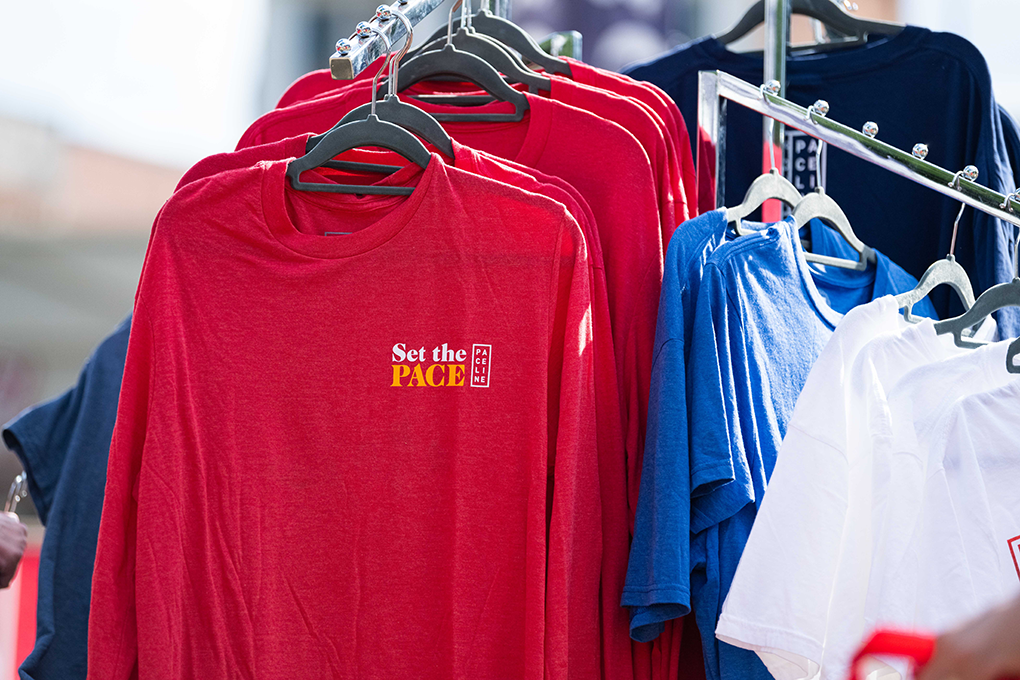 T-shirts for sale at a fundraising event.
