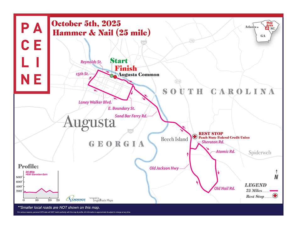 A map showing a bike race route.