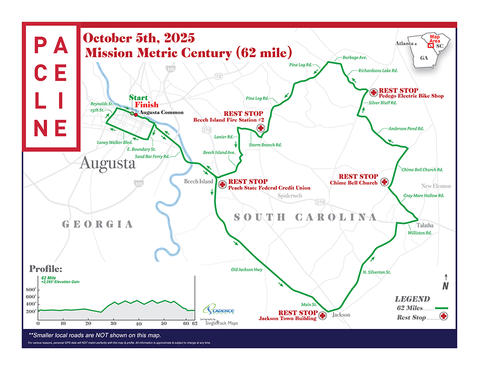 A map showing a bike race route.