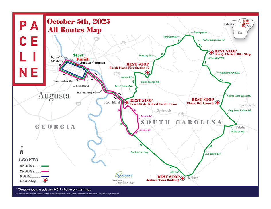 A map showing routes for a race.