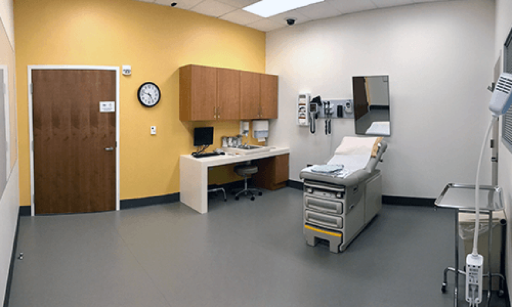A simulated medical examination room.