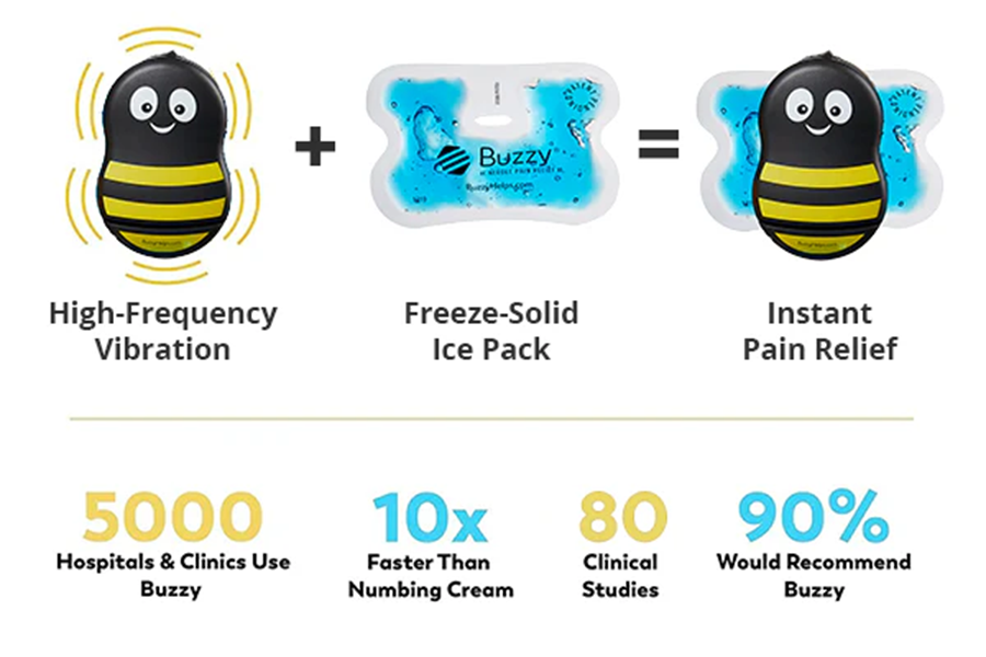 A vibrating device to help with pain in the shape of a bee.