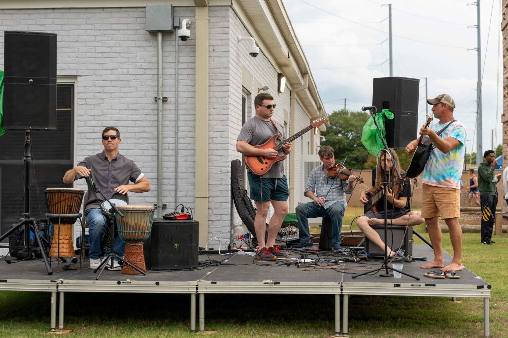 A band playing live music.