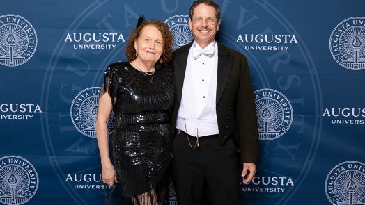 Woman and man smiling