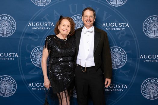 Woman and man smiling