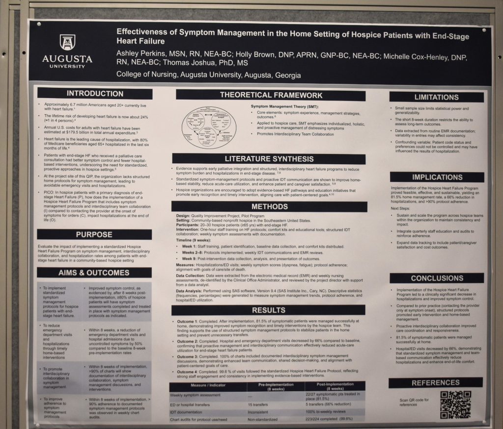Scientific poster titled, Effectiveness of Symptom Management in the Home Setting of Hospice Patients with End-Stage Heart Failure