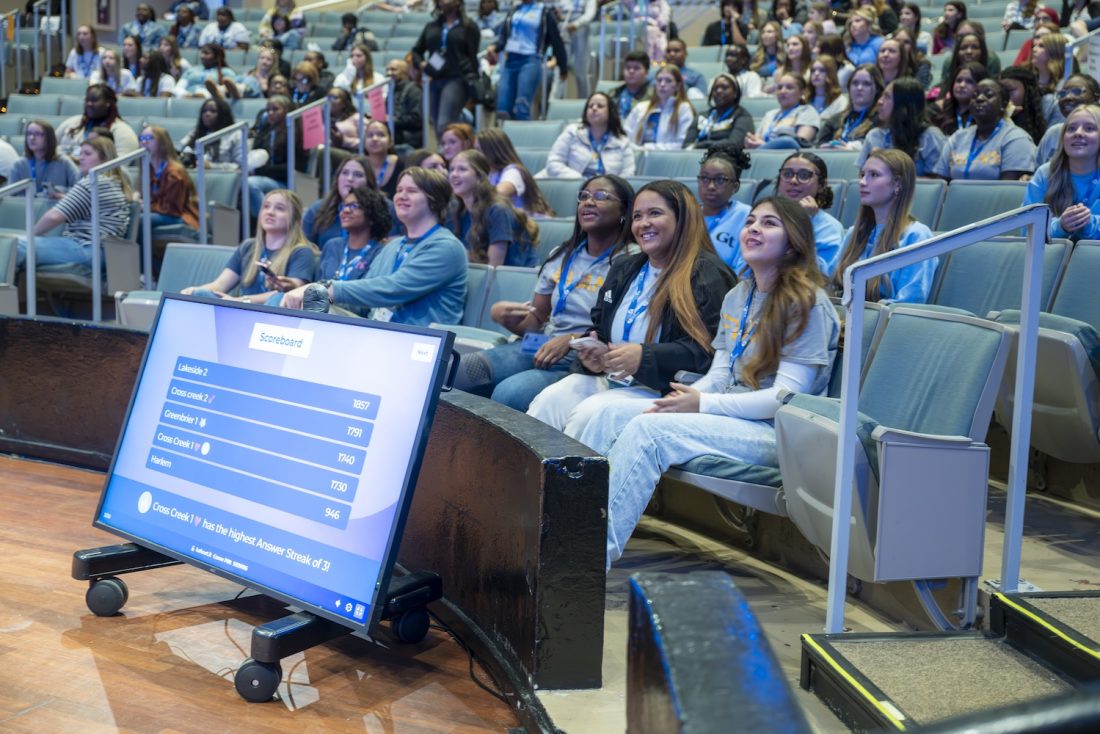 A group of students in a theater.