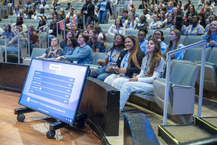 A group of students in a theater.
