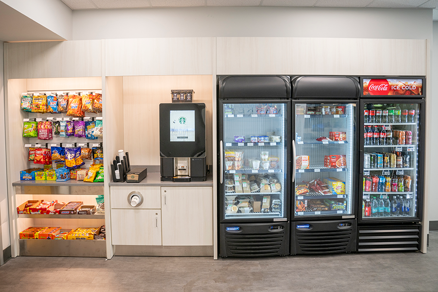 A market inside a library on a college campus.