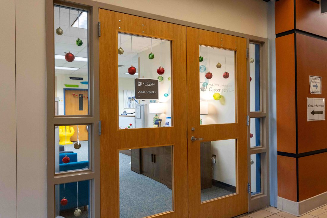The exterior doors of an office suite.