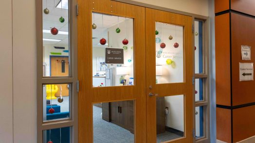 The exterior doors of an office suite.