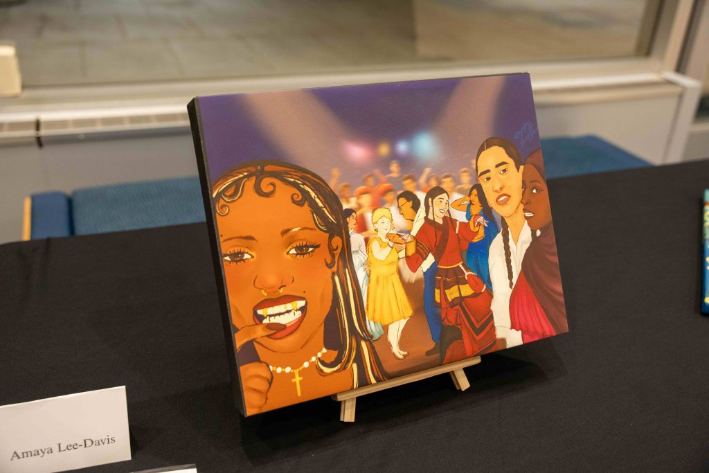 A canvas drawing that features many different individuals.