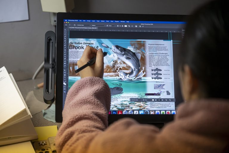 A person using computer technology to draw a bass