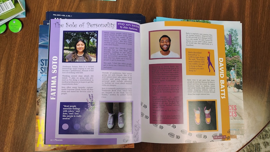 A magazine laying open on a desk.