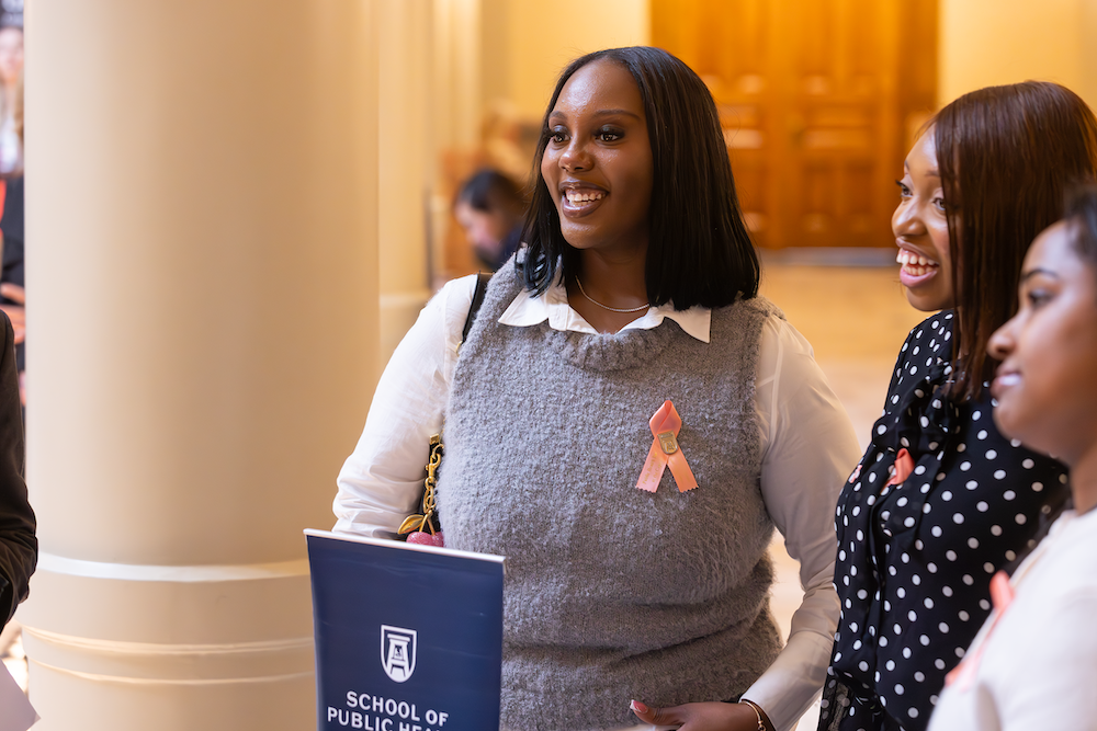 Students greeting people