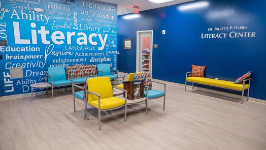 A room with words on the wall