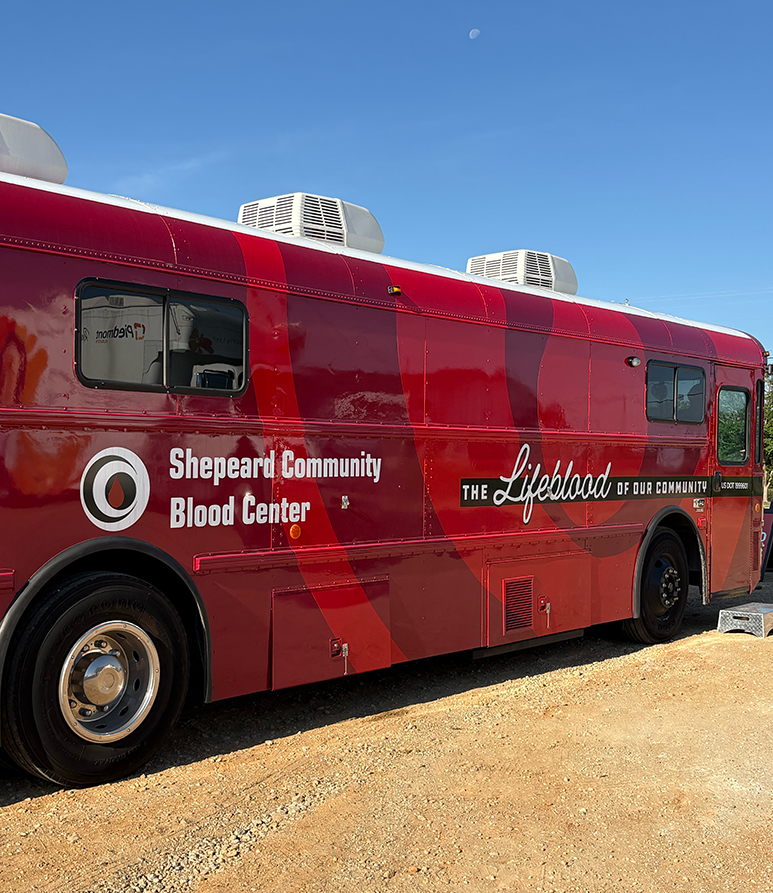 A blood donation bus.