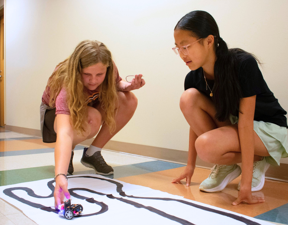 Students attending VICROY Kids Coding Camp testing their cutebots.