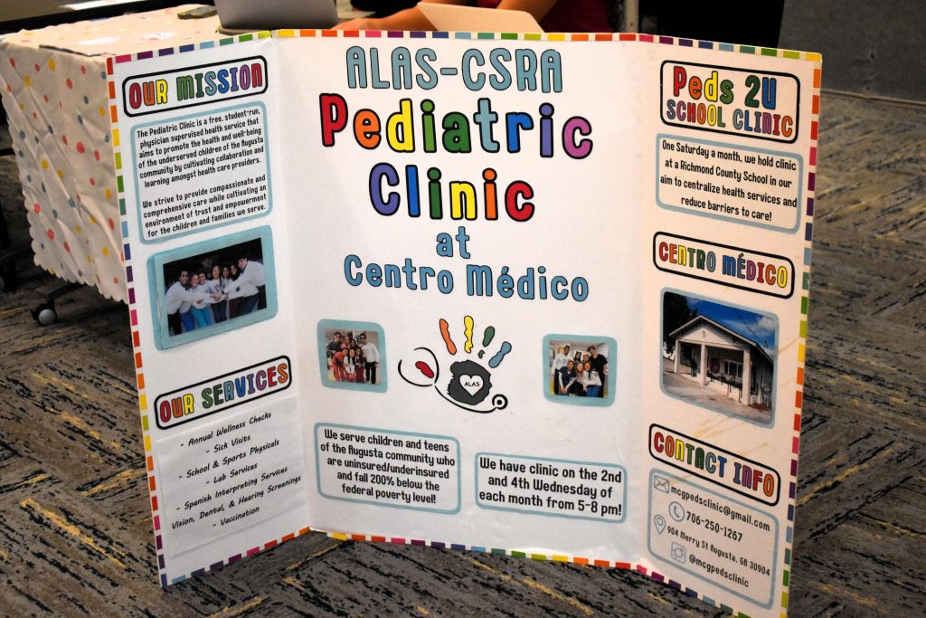 An informational and promotional poster for the ALAS-CSRA Pediatric Clinic.