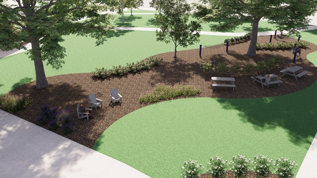Rendering of a shaded outdoor hammock zone