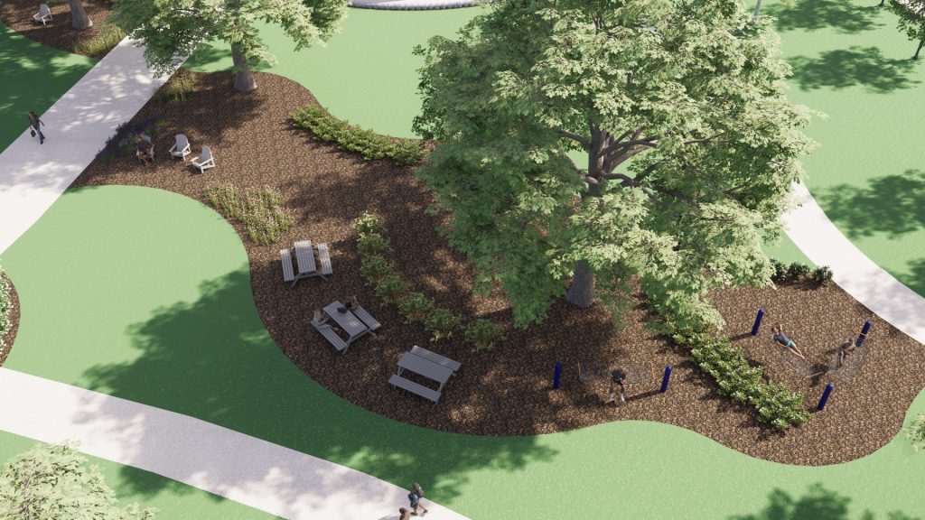 Rendering of a shaded outdoor hammock zone
