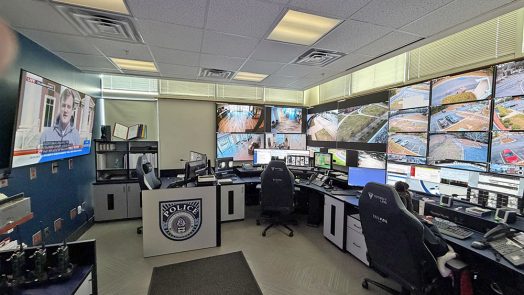 The Real Time Information Center provides real-time monitoring of security cameras across campus.