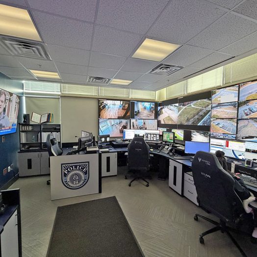 The Real Time Information Center provides real-time monitoring of security cameras across campus.