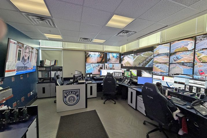 The Real Time Information Center provides real-time monitoring of security cameras across campus.