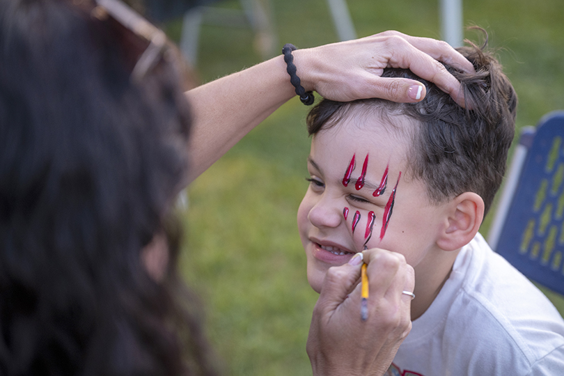 A little boy having his face painted
