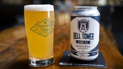 Can of Bell Tower Blonde Ale and full glass