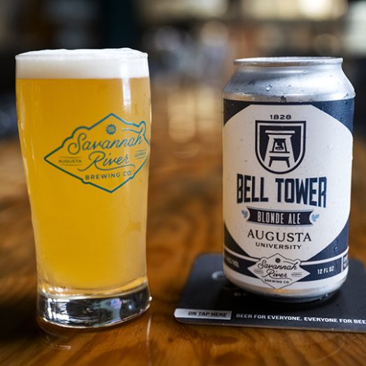 Can of Bell Tower Blonde Ale and full glass