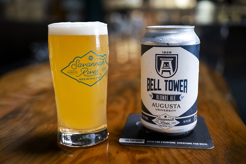 Can of Bell Tower Blonde Ale and full glass
