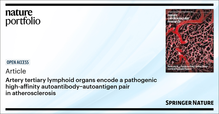 A graphic depicting the title and a thumbnail of a scientific article published in the publication, "Nature Cardiovascular Research."